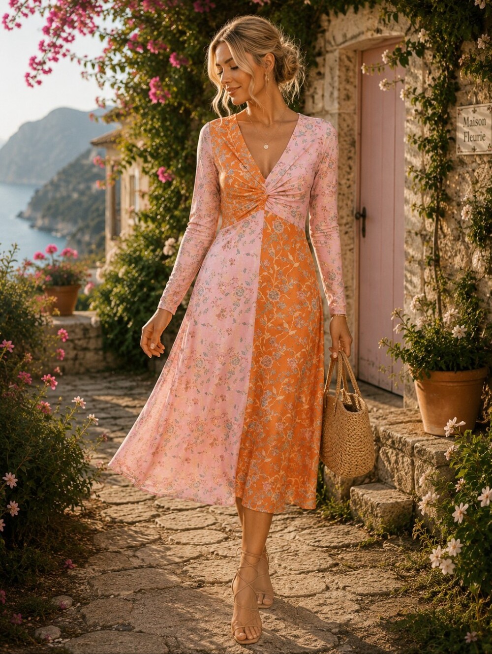 NWOT FREE PEOPLE Rachel Antonoff Olivia Mesh Dress Two-Tone Pink Orange Midi 4 S